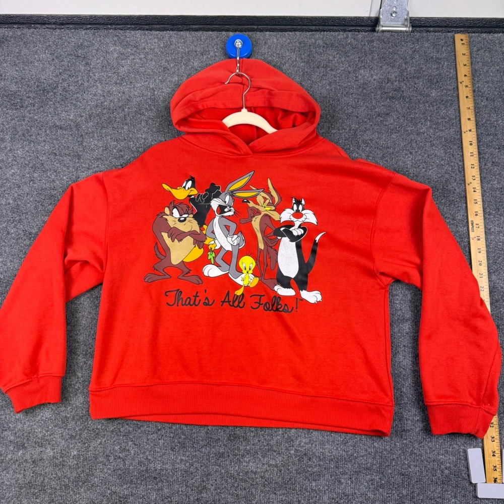 Looney Tunes Jerry Leigh Red Graphic Hoodie Thats All Folks Bugs Bunny Large